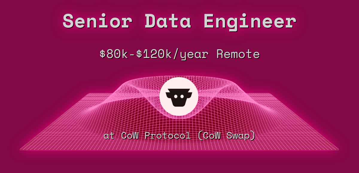 Web3 Senior Data Engineer $80k - $120k Remote at CoW Protocol (CoW Swap)